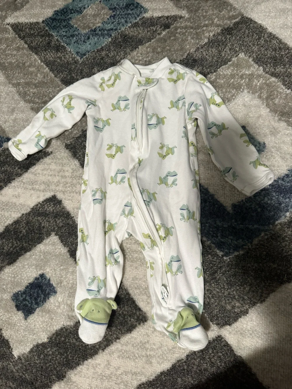 Carter's White Pajamas with Green and Blue Frog Print